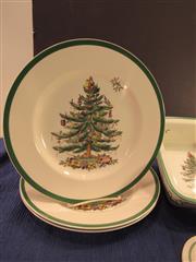 VTG LOT OF 17 SPODE CHRISTMAS TREE PORCELAIN DISHES PLATES BOWLS CUPS COASTERS